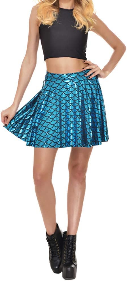 LinvMe Women Mermaid Fish Scale Pleated Flared Mini Skirts