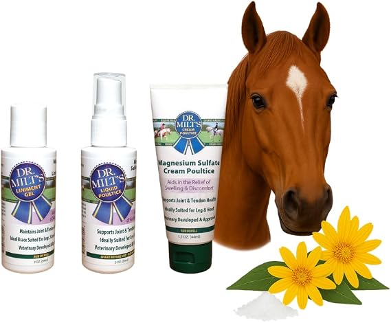 Dr. Milts Magnesium Sulfate Horse Poultice Variety Pack Cream, Gel & Spray for Equine Leg, Joint, Tendon & Hoof Support Topical Epsom Salt Formula for Horses