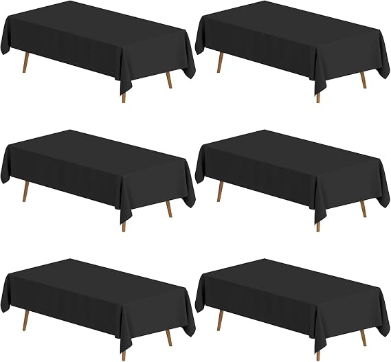 6 Pack Tablecloth, Polyester Table Cloth, Black, 60 X 102 Inch | Washable Fabric Table Covers, Rectangle Tablecloths for Wedding, Party, Banquet, Dining Table