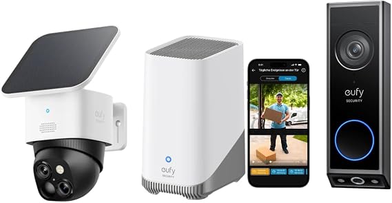 eufy Security SoloCam S340 Dual Cameras Solar Security Camera Outdoor Wireless, Video Doorbell E340 Dual Cameras with S380 HomeBas,3K Home Security Camera, 360° Surveillance, No Monthly Fee