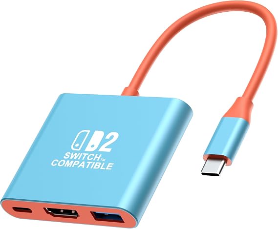 Switch 2 Dock [System 21.2.0] Portable TV Adaptor for Nintendo Switch 2/OLED - 4K@60Hz HDMI, 100W PD Charging, USB 3.0-3-in-1 Aluminium Mini Docking Station Travel