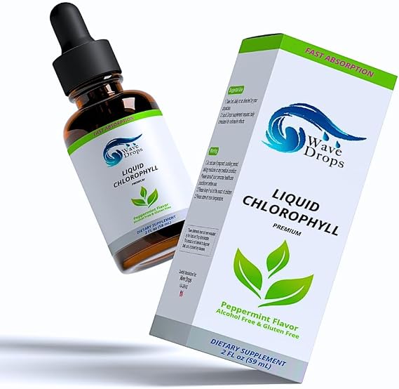 Liquid Chlorophyll Premium Drops Peppermint Flavor, Alcohol Free & Gluten Free Dietary Supplement 2 Fl Oz (59ml)