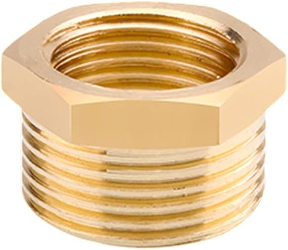 Brass Reducer Bushing, 3/4" BSP Male to 1/2" BSP Female Thread Adapter, Hex Pipe Fitting for Water, Gas, Oil, and Garden Hose Connectors