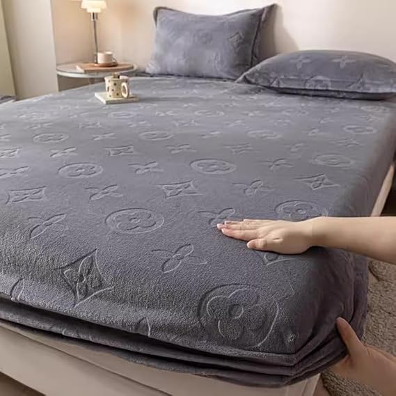 Milk Velvet Fitted Sheet, Cozycloud Thickened Milk Velvet Bedsheet, Sheet and Pillow Case for Single, Queen, King Side Bed