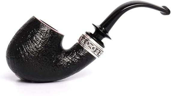 Muxiang Bent Style Design Pipe with Metal Decorative Rings Symbolizing Good Luck Fit 3mm Filters (Black Sandblasted)