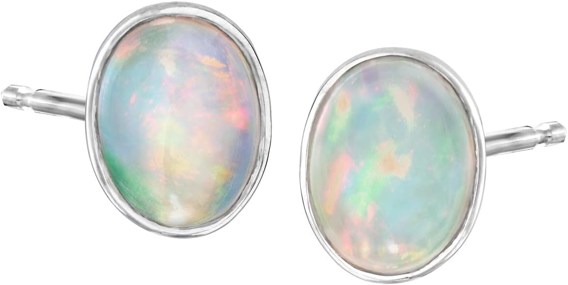 Ross-Simons Bezel-Set Opal Stud Earrings in Sterling Silver