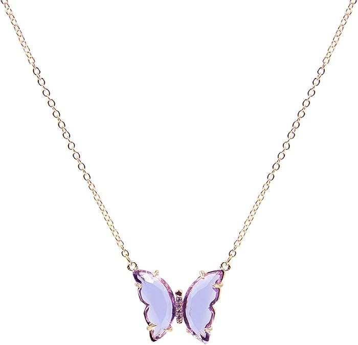NTLX Butterfly Necklace Bohemian Boho Butterfly Necklaces for Women Beautiful Colors Delicate Open Back Setting - Gift Box Included
