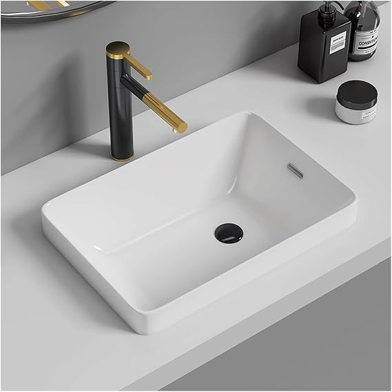 Bathroom Countertop Vessel Sink Bathroom Vessel Sink with Faucet and Pop-Up Drain Combo, Rectangular Countertop Ceramic Bathroom Vessel Sink Vanity Art Basin Ba,One Color-L17.7" xW11.8