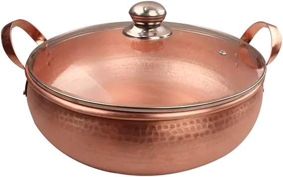 Red Copper Hot Pot Shabu Shabu Induction Cooker Use Stew Cook Soup Pot for Home Use(18cm/7"-single)
