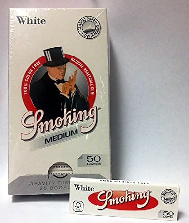 Smoking - Medium Size White 1 1/4" Rolling Papers - Full Case of 25 Booklets with 50 Leaves per Booklet (1250 Total)