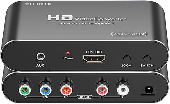 Component to HDMI Converter Upscaler Scaler, YPbPr to HDMI Converter Support 1080P for Wii, PS2, PS3, Xbox 360, Blu ray Player, DVD and More