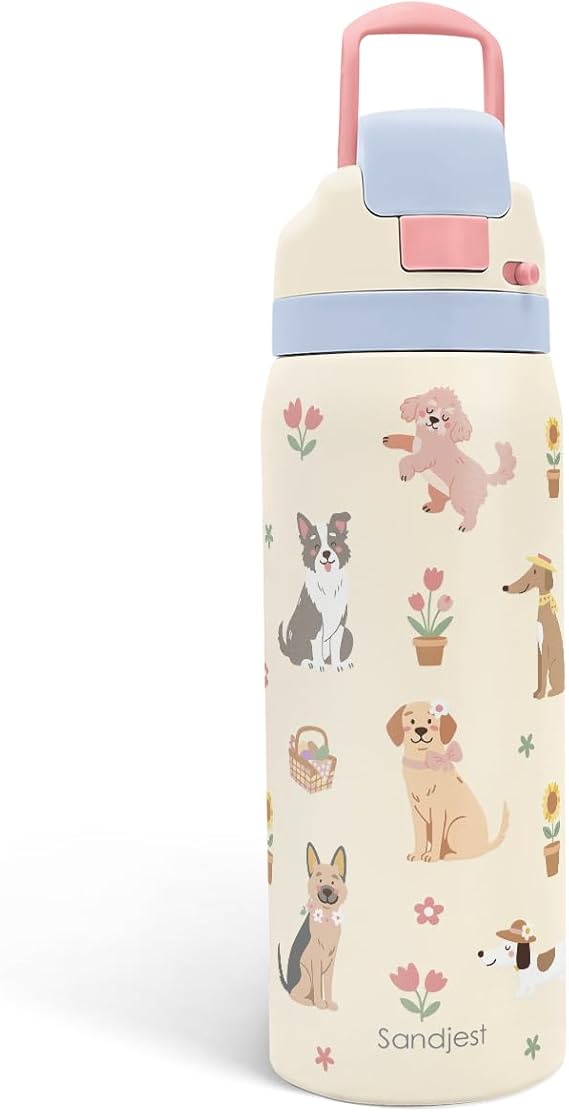 Gift for Dog Lover Stainless Steel Water Bottle, Vacuum Insulated, Push-Button Lid, 32 oz for Dog Mom Women Girls Friends Teens Birthday Christmas