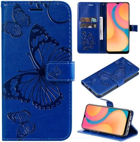 XYX Wallet Case for Honor X7b CLK-LX1 CLK-LX2 CLK-LX3, Embossed Butterfly PU Leather Case Flip Protective Phone Cover with Card Slots and Kickstand, Blue