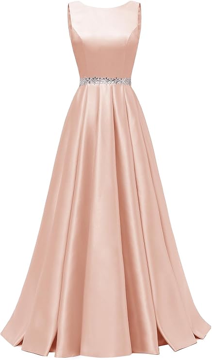 Changuan Satin Prom Dresses for Women Long Ball Gown Sparkly Beaded A-Line Formal Dresses Evening Party Gowns with Pockets