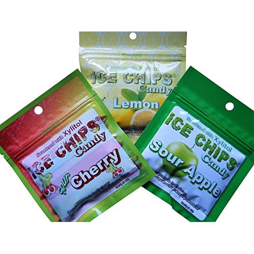 New! Ice Chips Candy in Resealable Packets, 3 Pack Variety: Sour Apple, Sour Cherry & Lemon