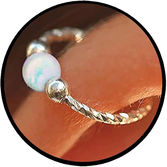 925 Sterling Silver Cartilage Earring - Thin Tiny 20 Gauge 8mm diameter - White Opal Helix Hoop - Handmade Silver Helix Piercing Jewelry For Women - Gift Ready