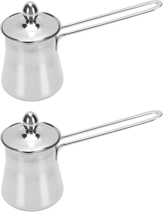 2 Pcs Turkish Coffee Pot Stainless Steel Stovetop Arabic Greek Coffee Maker for Milk Butter Chocolate Maple Syrup Sauce Heating