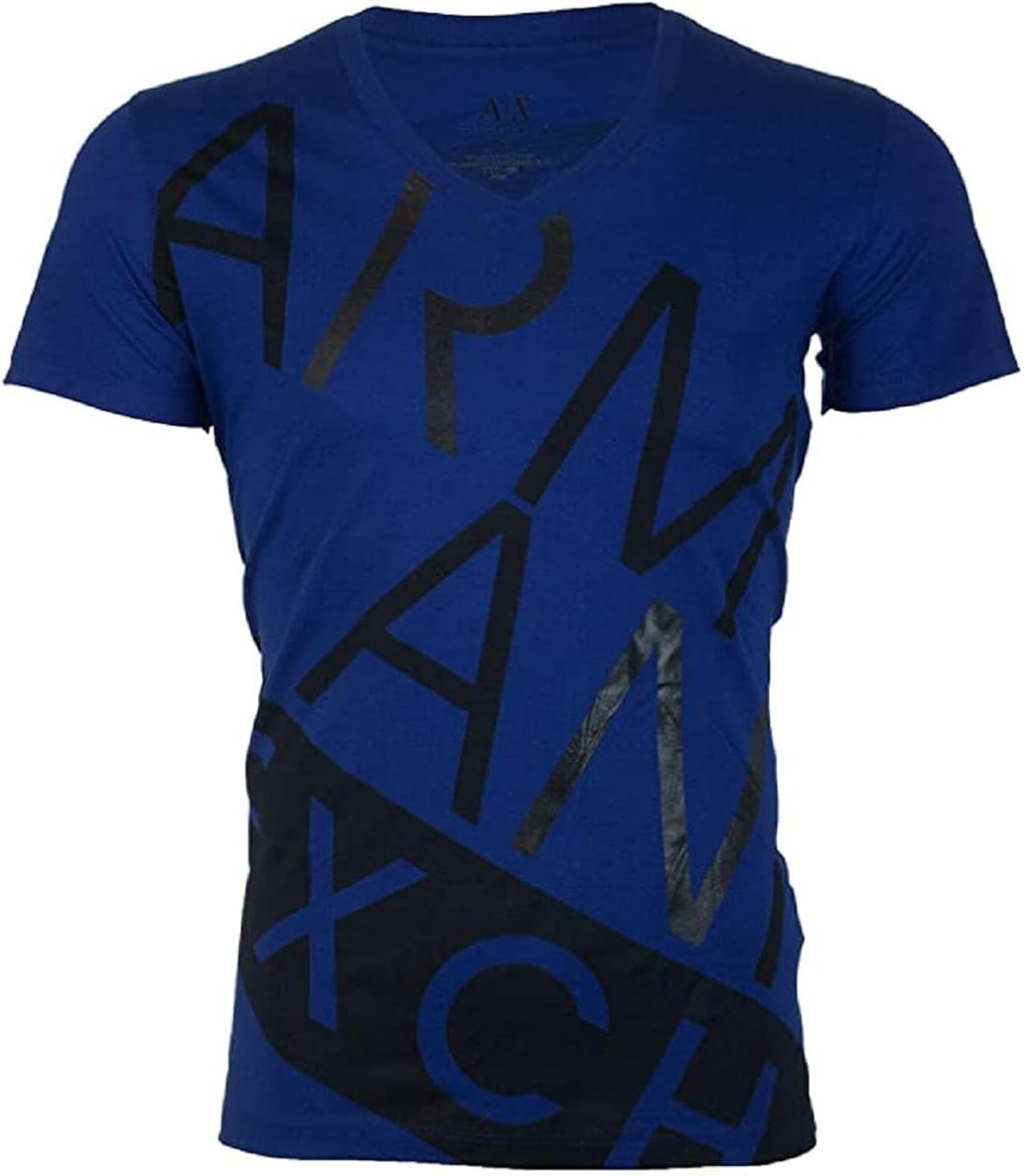 ARMANI EXCHANGE Bias Blue Black Designer Slim Fit V-neck Mens T-shirt