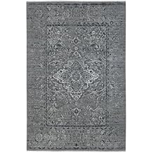 Gray Broken Erased Design Silk with Textured Wool Hand Knotted Oriental Rug (6'x9')