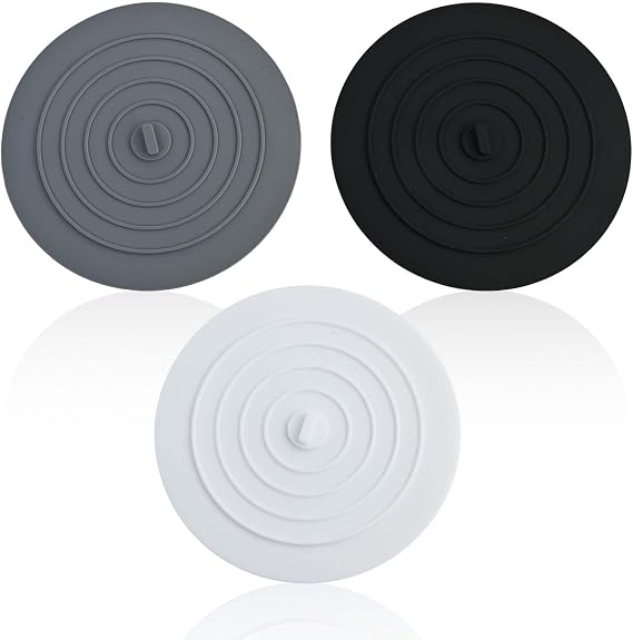 3 Pack Universal Bath Plug & Sink Plug, 6 Inch Large Silicone Drain Stopper | Flat Suction Bathtub Plug for Kitchen Sinks, Bathroom Basins, Laundry & Shower Drains, Leak-Proof Cover (Black/White/Grey)
