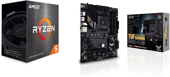 AMD Ryzen 5 5600, with Wraith Stealth Cooler, 3.5 GHz, 6 Core/12 Thread, 35 MB, 65W, 100-100000927 Box, Silver & ASUS AMD B550, AM4 Compatible, Motherboard TUF GAMING B550-PLUS ATX