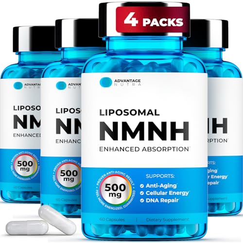 Liposomal NMNH Dihydronicotinamide Mononucleotide 500mg - NR Supplement Alternative - Anti Aging NAD Supplement To Boost NAD Plus Levels, Energy, Focus - High Purity 60 Capsules 4 Packs