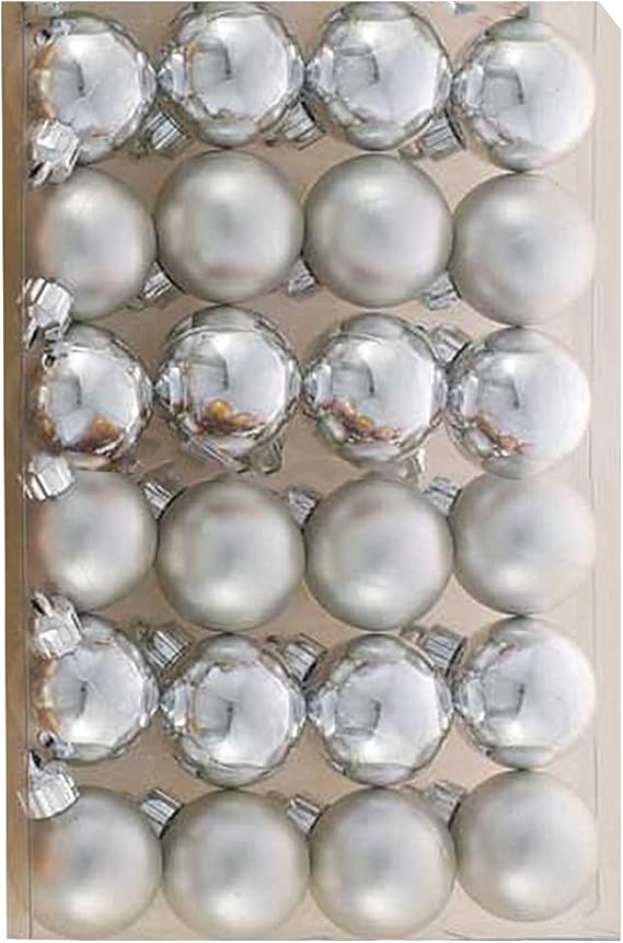 Kurt Adler Miniature Silver Shatterproof Ball Ornaments 24pc 30MM