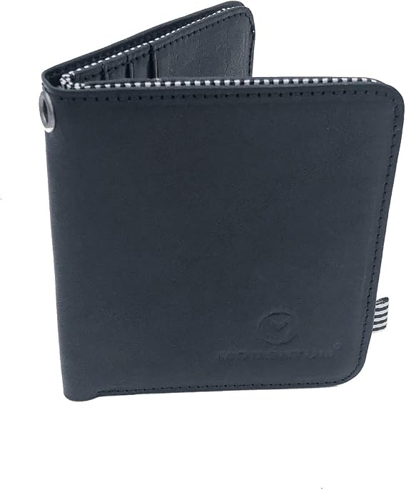 MOMENTUM Mens Bramante Bifold Wallet, Black | Natural Italian Leather | Vegetable Tanned | RFID Blocking | 7 Card Slots (Black)