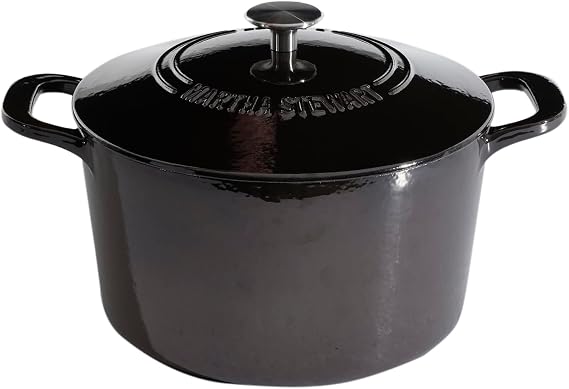 MARTHA STEWART Gatwick 7-Quart Enamel Cast Iron Dutch Oven Pot with Lid Grey Heavy-Duty Dutch Oven for Slow Cooking, Braising & Baking