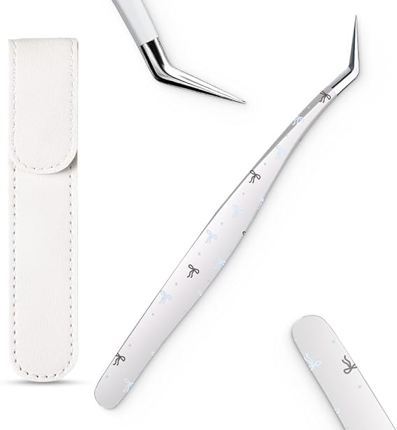 Craft Tweezers, Precision Tweezer with Leather Pouch for Stickers | Original Design, For Crafting Especially Stickers, Curved and Extended, Stainless Steel, Built to Last, Comfortable Handling