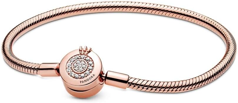 PANDORA Pandora Moments Sparkling Crown O Snake Chain Bracelet, CZ PANDORA Rose Charm Bracelet