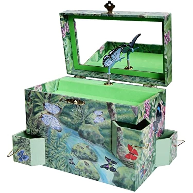 Enchantmints Mariposa Musical Jewelry Box Butterfly Spins to Music 3 Pullout Drawers