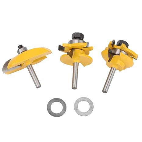 Raised Panel Router Bit Set, Durable Carbide Cabinet Door Making Cutter Set for Woodworking Shops Yellow Coated 1/4 inch Shank 3 piece