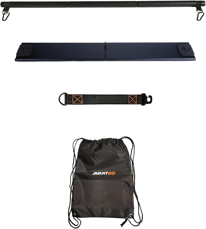 Portable Home Gym 4-Pack Set: Foldable Long Bar, Extension Rope, Stand Base, Storage Bag