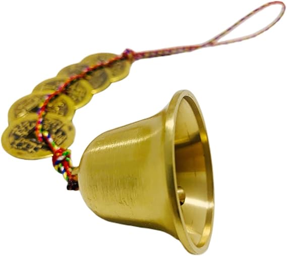 2 Pieces Chinese Feng Shui Brass Bell Five Emperors Copper Chinese Decor Wind Chimes for Success and Wealth Door Chime Home Car Interiors Decoration Bell
