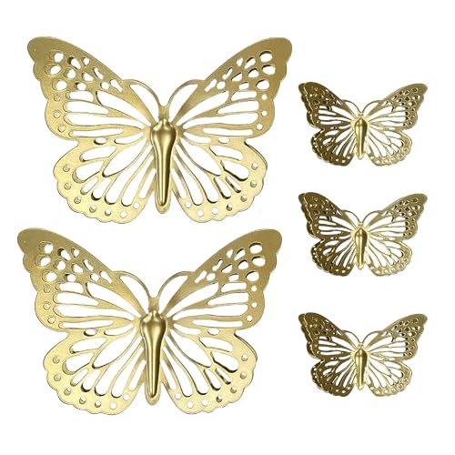 PREMIUS 5 Piece Metal Butterfly Accents Wall Decor Set, Premium Metal Material with Charming & Stunning Design, Perfect for Living Room, and Bedroom Decor, Gold, 3 6 Inches, 2 12 Inches