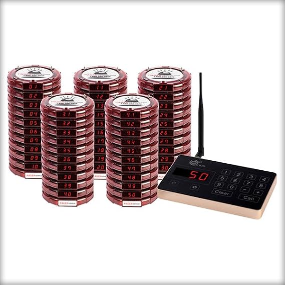 Restaurant Pager System, 50 Guest Pagers, 72-Hour Battery
