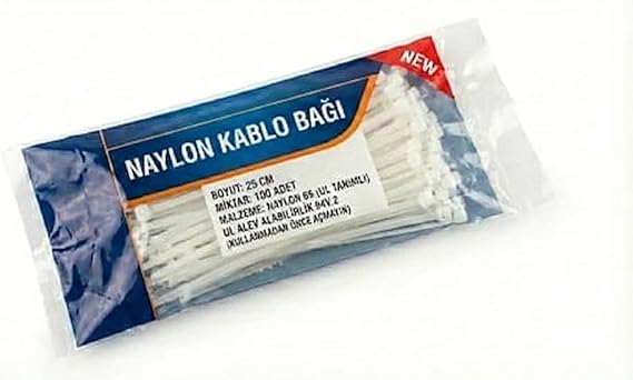 Smartizi 100 Adet Beyaz Kablo Bağı 25 cm - Jant Kapağı ve Sanayi Tipi Büyük Boy Cırt Kelepçe - Ekstra Güçlü Plastik Bağ