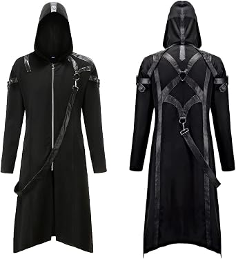 Men's Steampunk Renaissance Hooded Jacket Victorian Gothic Frock Coat