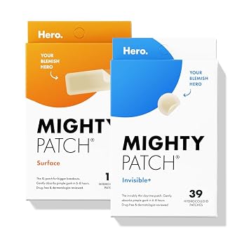 Hero Cosmetics Mighty PatchTM Invisible+ Patch & Mighty PatchTM Surface Patch Bundle - Acne Patches for Daytime and Larger Breakout Treatment of Pimples