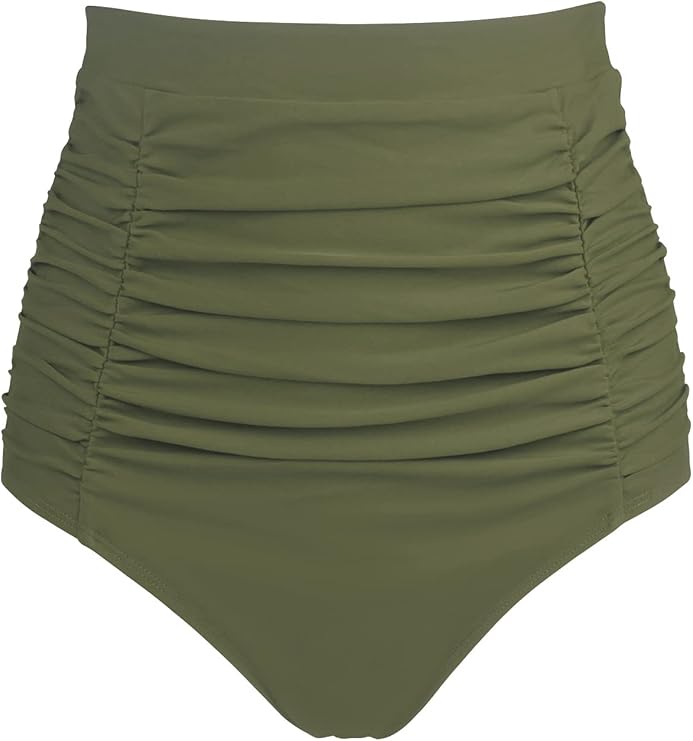 RELLECIGA Women's High Waisted Bikini Bottoms Tummy Control Swimsuit Bottom | Ruched,Full Coverage,Full Lining,Low Cut,Retro,Extra High Waisted,Support, Beach,Swimming