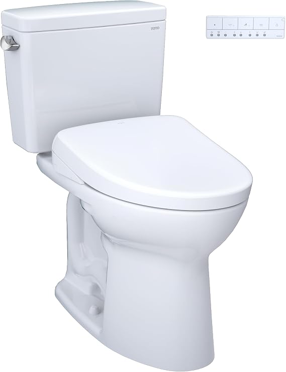 TOTO Drake WASHLET+ Two-Piece Elongated 1.6 GPF Universal Height TORNADO FLUSH Toilet with S7A Contemporary Bidet Seat, 10 Inch Rough-In, Cotton White - MW7764736CSFG.10#01