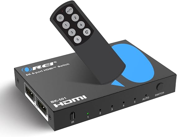 OREI 8K HDMI 2.1 Switch, 5-Port 5-in 1-Out, 8K@60Hz, HDR, Auto Switcher