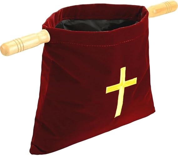 Church Tithe Offering Bag with Wooden Handles, Religious Offering Pouch Church Collection Bag Offering Baskets for Churches Communion Supplies