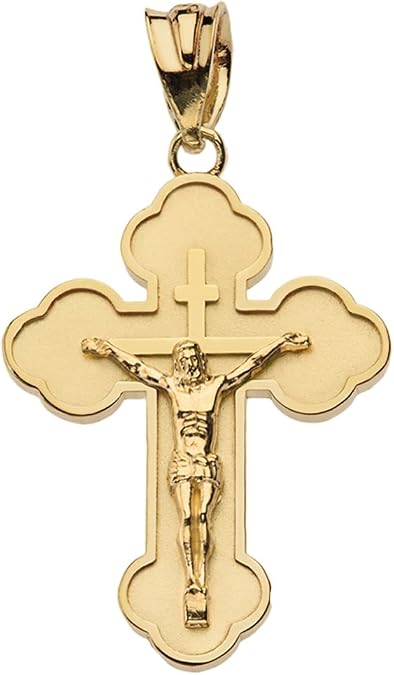 Solid 10k Yellow Gold Eastern Orthodox Cross Crucifix Pendant (Large)