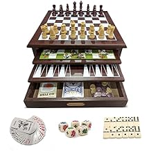 Bundaloo 15-in-1 Tabletop Game Center - Portable Wooden Combo Game Board - Unique Set with Dice, Dominos, Playing Cards &amp; Game Pieces - for Kids &amp; Adults - Wood Finish, 12x12x5.5