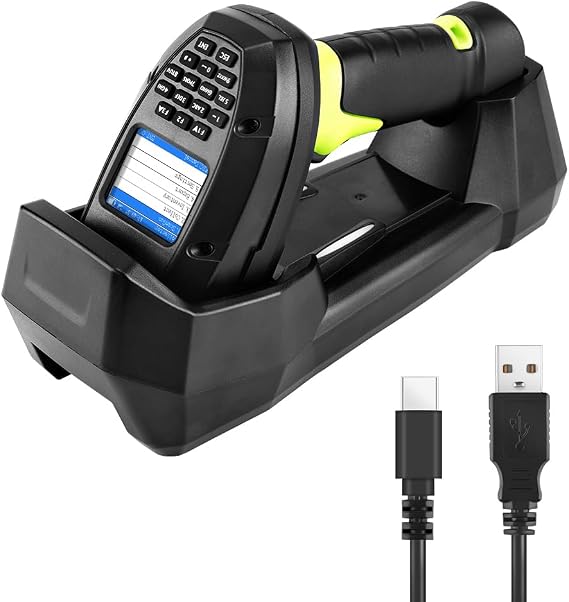 2D Wireless Barcode Scanner, Portable Inventory Scanner & Data Collector with 2.0 Inch LCD Screen and 2.4G Wireless Dongle Built in Stand for Warehouse, Express, Library,Pharmacy,Supermarket