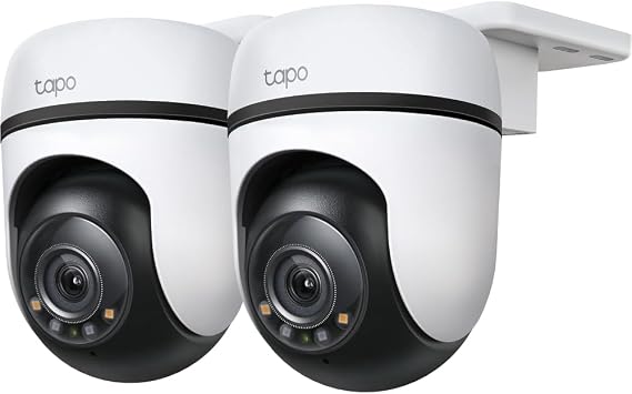 Tapo C510W (2-Pack) 360° WiFi Outdoor Surveillance Camera Colour Night Vision AI Detection Smart Tracking Light & Sound Alarm Two-Way Audio Local Storage via MicroSD Card or H500 HomeBase