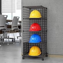 Movable Large Capacity Helmet Display Shelf with Wheels, Stackable Hat Stand for Bulk Storage, for Office/Workshop/Plant/Fire Station(Black,4 Grids)