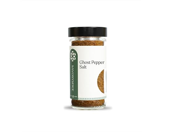 Savory Spice Ghost Pepper Salt - Fiery Bhut Jolokia Seasoning Salt for Wings, Fries, Fajitas, Roasted Vegetables & Cocktail Rims (2.3 oz)